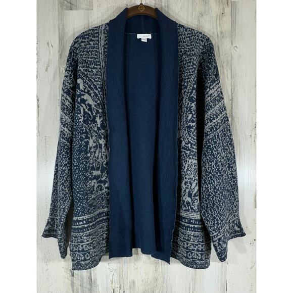 PureJill J Jill Artisanal Jacquard Cardigan Sweater Small Open Front Blue Gray - Picture 2 of 9